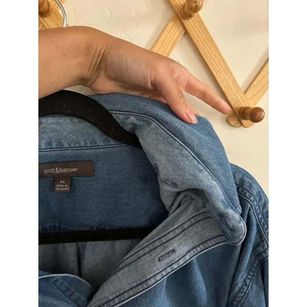 Croft & Barrow Shirt Men XL Blue Denim Casual Button Down Long Sleeve Collared - Picture 7 of 11